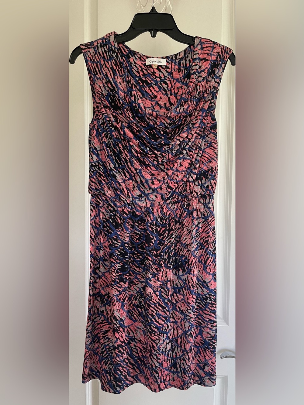 Calvin Klein Pink and Navy Abstract Print Dress